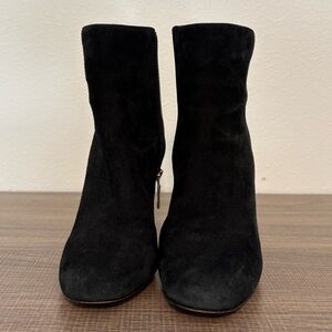 Karl Lagerfeld Black Suede Ankle Boots with Gold Accents